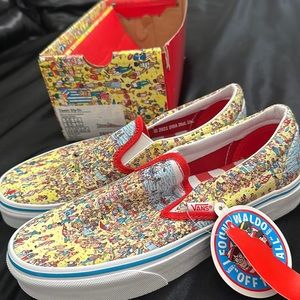 Vans Unisex Where's Waldo Classic Slip On Shoes- 6.5 US Women/ 5.0 US Men